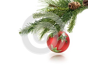 Christmas ball hanging on white background
