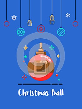 Christmas ball icon with christmas ornament elements hanging