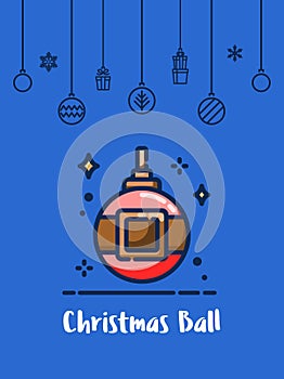 Christmas ball icon with christmas ornament elements hanging