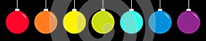 Christmas ball icon set line. Rainbow color. Happy New Year sign symbol bauble toy. Black background. Isolated. Flat design style