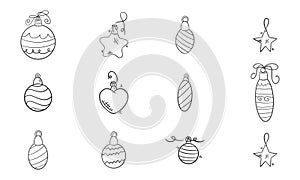 Christmas ball icons decoration hand drawn coloring