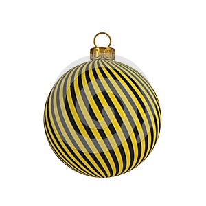 Christmas ball New Year`s Eve decoration black yellow convolution lines bauble wintertime hanging adornment souvenir.