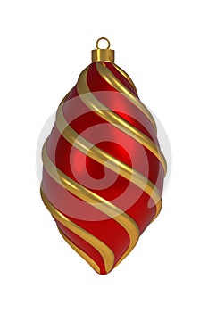 Christmas ball New Year`s Eve decoration golden red convolution lines bauble wintertime hanging adornment souvenir.