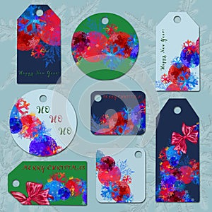 Christmas Ball Ornament Collection of Punctured Gift Tags and Labels.