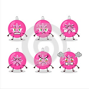 Christmas ball pink cartoon character with various angry expressions