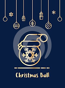 Christmas ball with santa hat icon with christmas ornament elements hanging