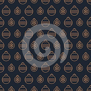 Christmas ball seamless pattern gold style on black background