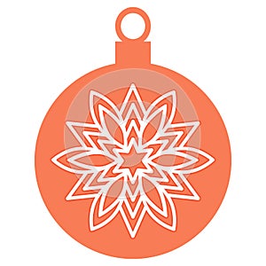 Christmas ball silhouette with snowflake in trendy peach fuzz 2024 color, vector