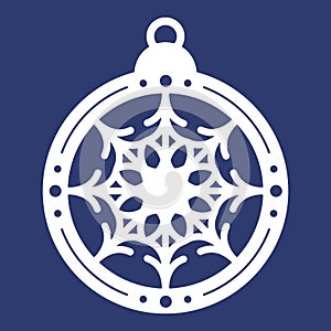 Christmas ball with snowflake, template of laser cutting. Silhouette of openwork spheres with lace ornament. Xmas tree decoration