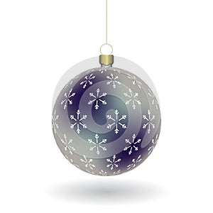 Christmas ball with snowflakes print hanging on a golden chain. EPS 10 photo