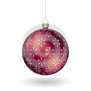 Christmas ball with snowflakes print hanging on a golden chain. EPS 10 photo