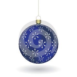 Christmas ball with snowflakes print hanging on a golden chain. EPS 10 photo