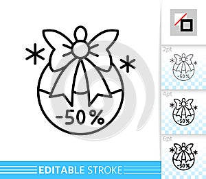 Christmas ball special offer percent off line icon