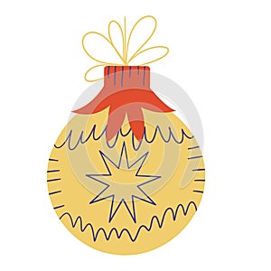 Christmas ball toy in retro style is isolated on a white background. Mid-Century Modern design, 1950s 1960s. Vector