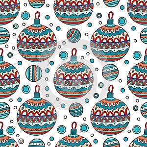 Christmas ball tree seamless pattern. Vector illustration for your holiday design. Fir tree xmas decoration
