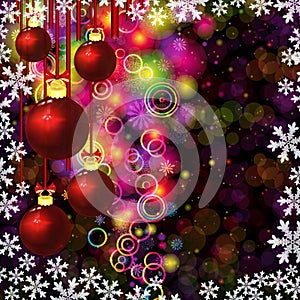 Christmas balls. Abstract colorful circles and snowflakes