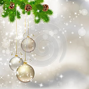 Christmas balls on abstract light grey background