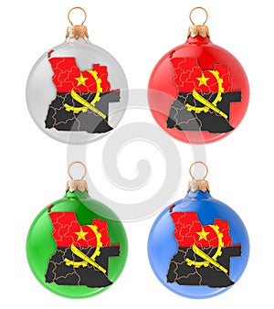 Christmas balls with Angolan map, 3D rendering