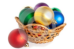 Christmas balls in basket
