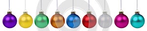 Christmas balls baubles ball bauble decoration in a row isolated on white