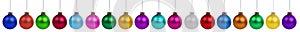 Christmas balls baubles banner advent decoration in a row isolated on white