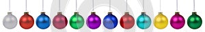 Christmas balls baubles banner colors decoration in a row isolated