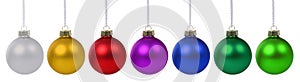 Christmas balls baubles colorful in a row advent isolated on white