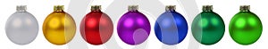 Christmas balls baubles decoration border in a row isolated on w