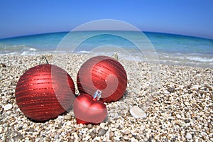 Christmas balls on the beach