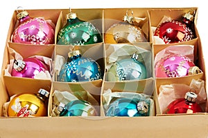 Christmas balls in a carboard box