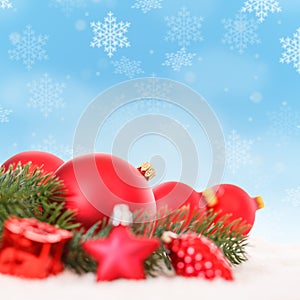 Christmas balls card decoration baubles snow copyspace square copy space