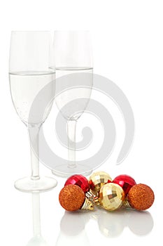 Christmas balls and champagne