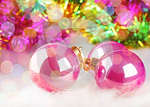 Christmas balls on colorful background