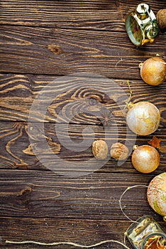 Christmas balls decor on old wood background