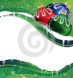 Christmas balls decoration on a green background