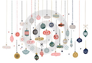 Christmas balls. Decorative winter season toys. Set of vector decorative elements. New Year s toys hand drawn style