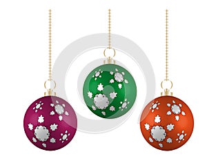 Christmas balls in different colors hanging. Vector illustration