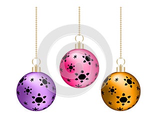 Christmas balls in different colors hanging. Vector illustration