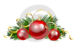 Christmas balls with fir tree branch