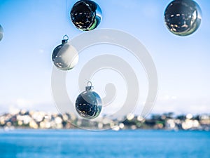 Christmas balls in the foreground