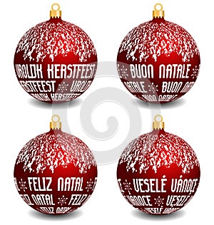 Christmas balls with four languages NL, I, P, CZ