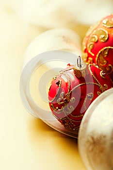 Christmas balls and gift ribbon