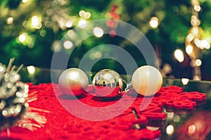 Christmas balls on glass table