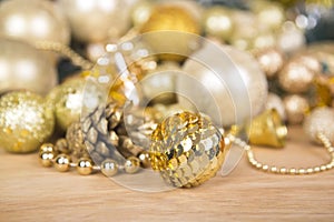 Christmas balls gold background.