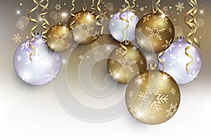 Christmas balls gold silver Background snow flake