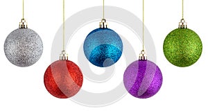 Christmas balls hanging on a white background.