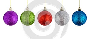 Christmas balls hanging on a white background.