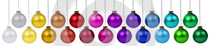 Christmas balls many baubles banner decoration ornaments hanging isolated on white