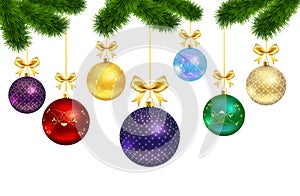 Christmas balls with ornament and fur-tree frame