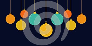 Christmas balls ornaments on dark background. Christmas banner design